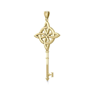 Celtic Four Point Knot Spiritual Enchantment Key Solid Gold Pendant GPD5675 - Jewelry